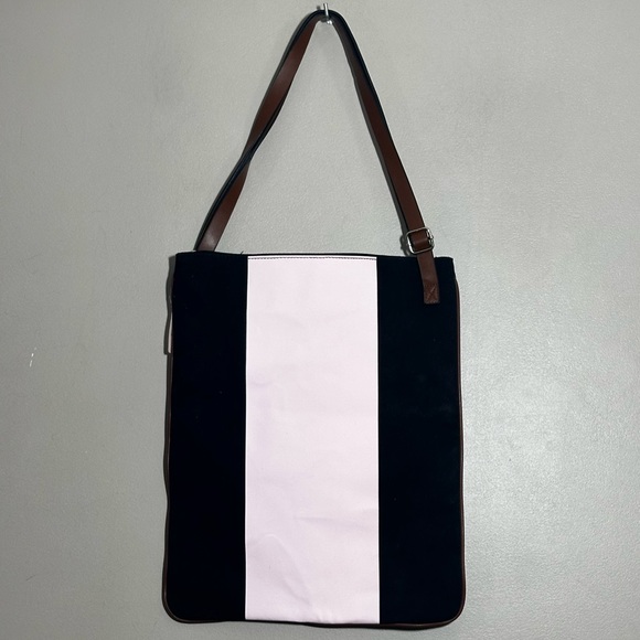 NWT Victoria’s Secret || Striped Pink & Black Women's Canvas Tote Bag (15"x12") - Picture 4 of 10